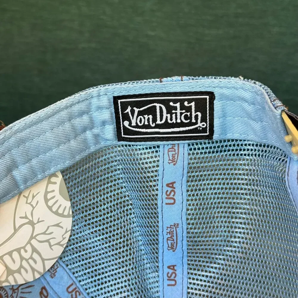New With Tags Von Dutch Trucker Hat - Brown & Blue Stars Design